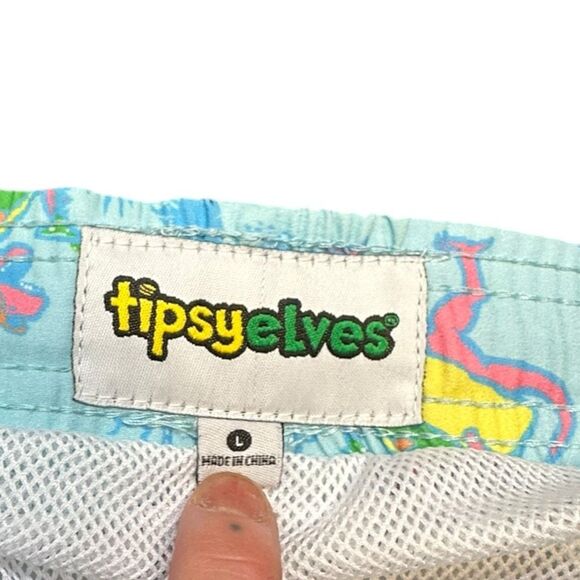 TIPSY ELVES Men’s Blue Tacosaurus Stretch Swim Trunks Size Large - Picture 4 of 7